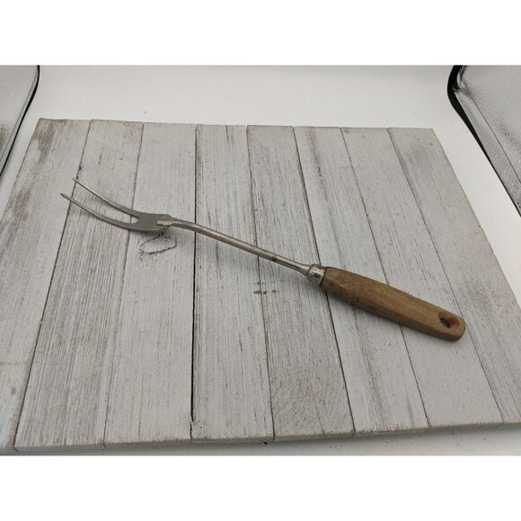 Vintage EKCO Halo Solid Meat Utility Fork Wood Handle 12 3/4" - Picture 1 of 9